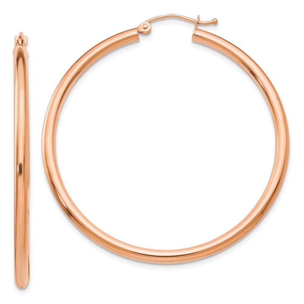 2.5mm, 14k Rose Gold Polished Round Hoop Earrings, 45mm (1 3/4 Inch)